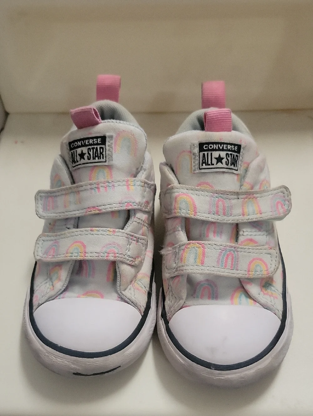 Converse Kids White Sneakers with Pastel Rainbow Accents